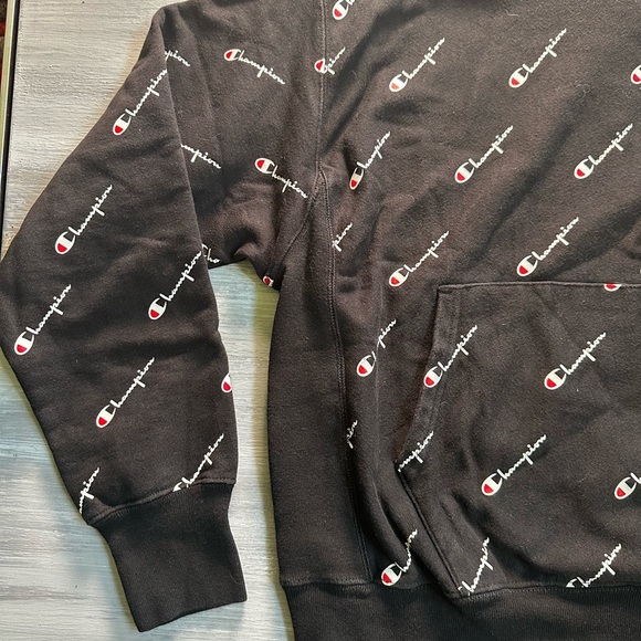 Champion Black Hoodie with Logo Pattern - Picture 2 of 6